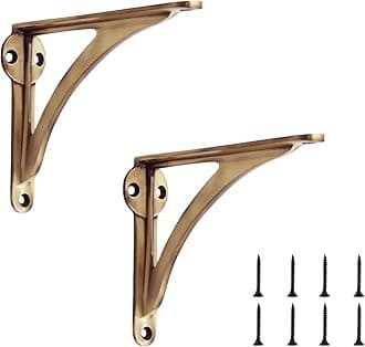 Decorative Brass Shelf Bracket | Antique Shelf Bracket for Shelving Modern L Shaped Design | Heavy Duty Sleek Shelf 8 Inches ( Pack of 2 )