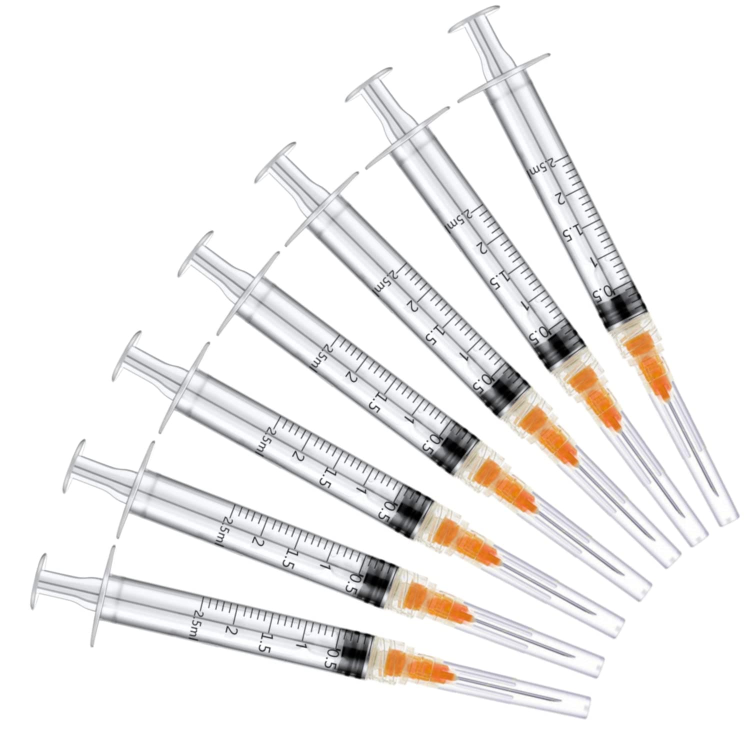 100 Pack 2.5ml with 25Ga Disposable Plastic Measuring Lab Supplies, Individually Sealed Wrapped