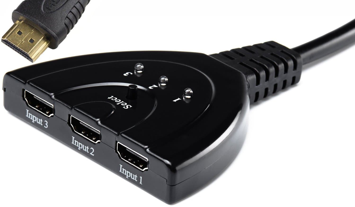 [Movoja® HDMI cable switch] in black with LED display by Movoja | HDMI switch port suitable for Full-HD | 3D HD Ready Dolby Digital | High speed transmission with 3 HDMI Inputs