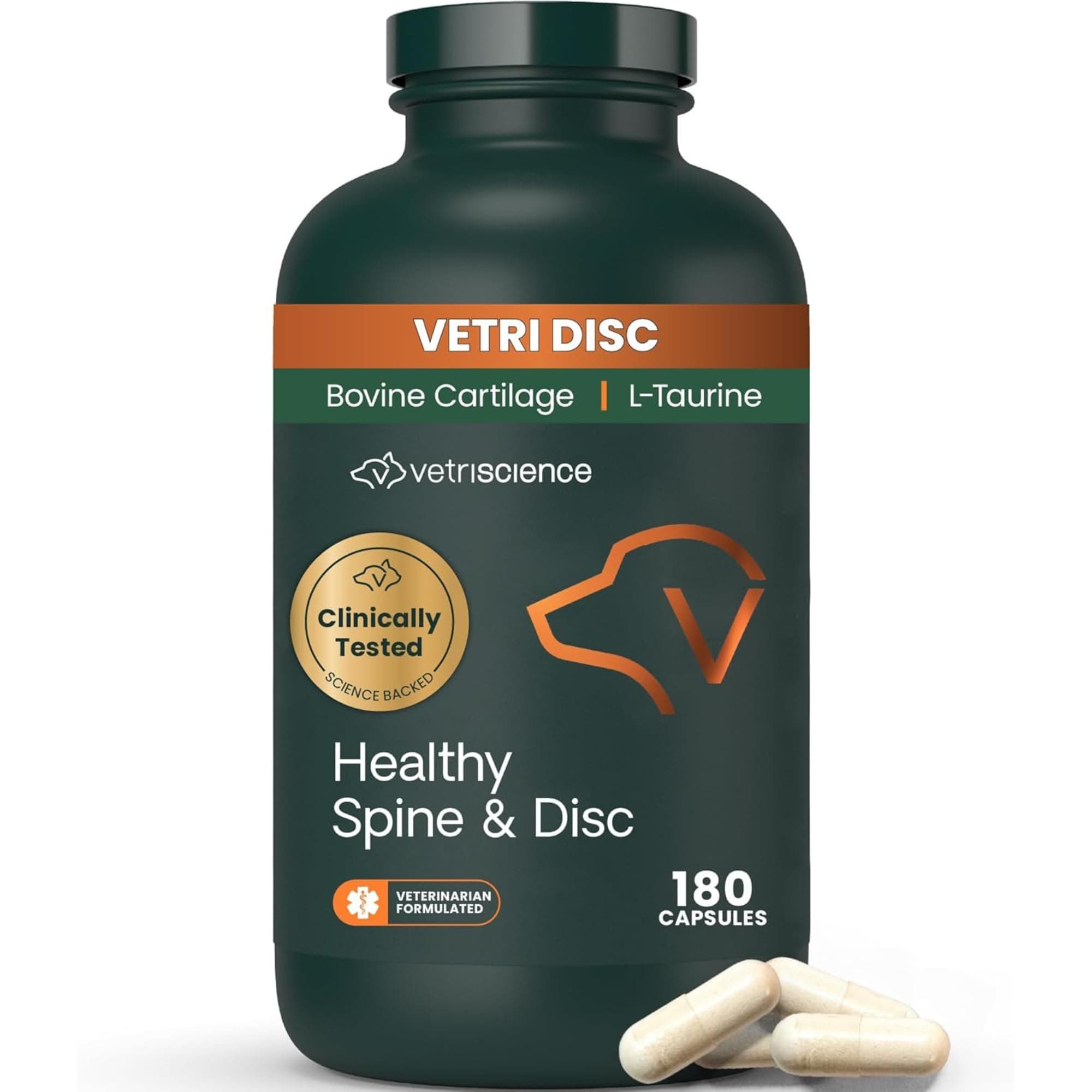 VetriScience Healthy Spine & Disc Easy-Open Capsules, Back and Spinal Support Chondroitin and Taurine Supplement for Dogs, Perfect for Dachshunds, Corgis, Frenchies, Basset Hounds & More, 180 Count