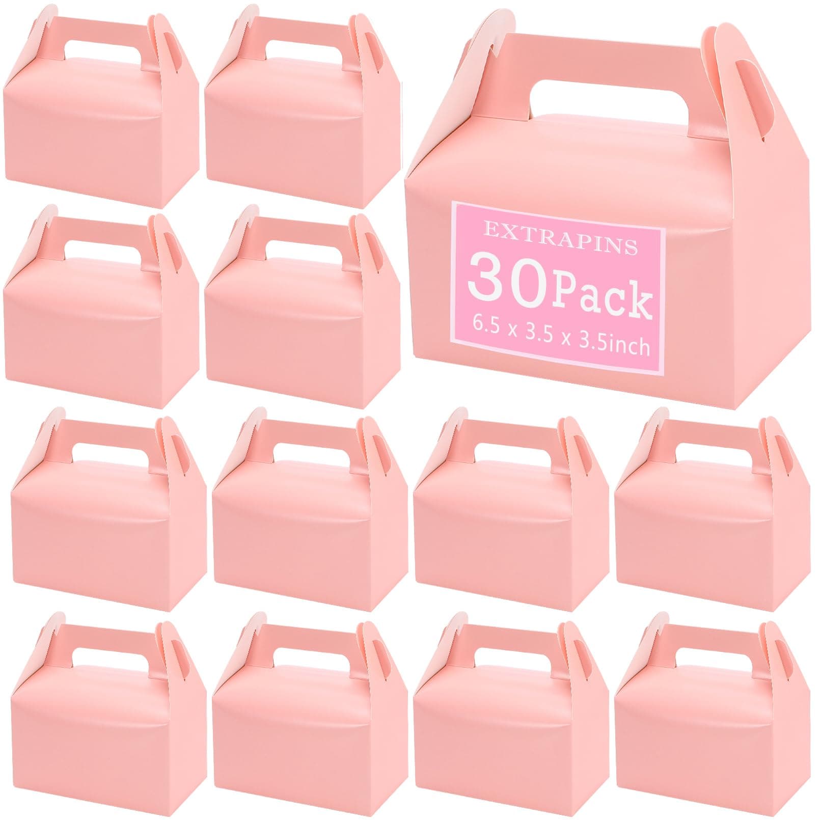 Extrapins 30 Pack Treat Boxes Candy Boxes Treat Boxes,30 Pack Gable Boxes Party Favor Boxes,Gable Paper Gift Boxes with Handles,Pink Candy Boxes
