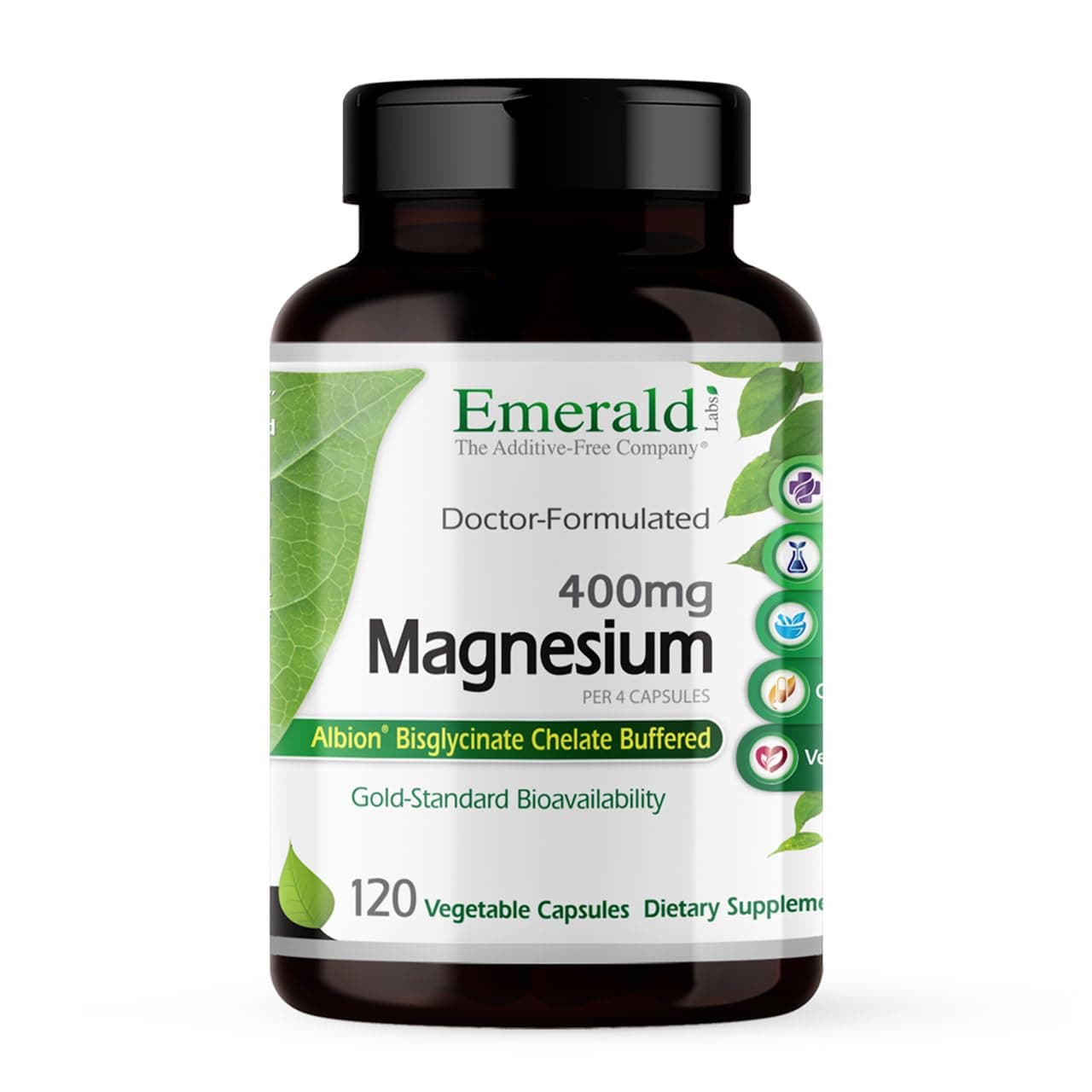 Emerald Labs Magnesium 400mg - Bone & Sleep Support with Albion Magnesium* - Vegan Friendly - 120 Vegetable Capsules (30-Day Supply)