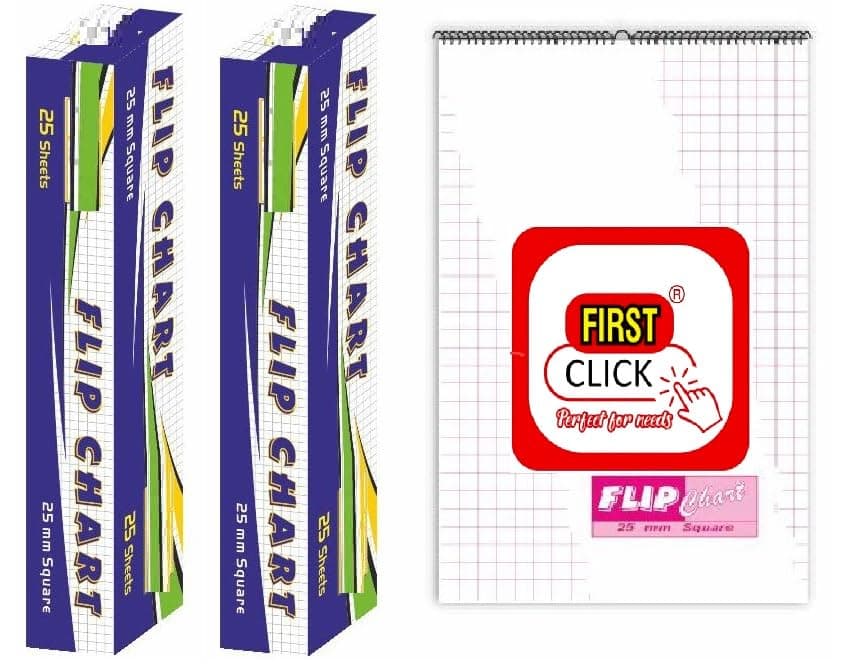 FIRST CLICK Flip Chart Flipcharts Sheets 50 graph papers(25x2) Sheet Wiro winding Flipchart Size : 50 x 74.5 cm