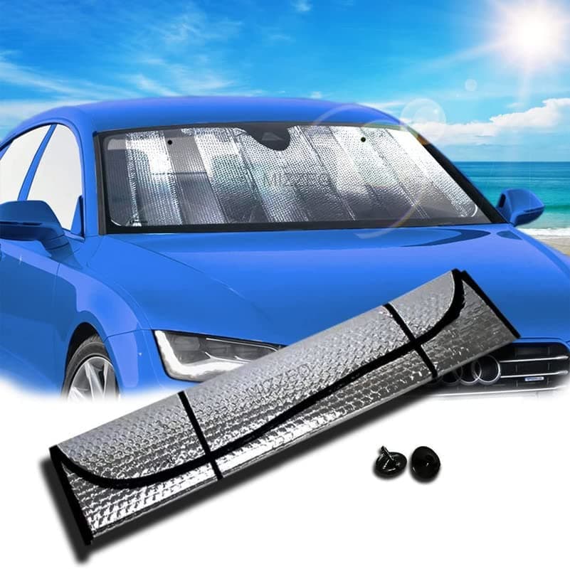 MIZZEO Car Front Windshield Foldable Sunshade 130 cm x 60 cm (Silver) Compatible with Maruti Suzuki Gypsy King
