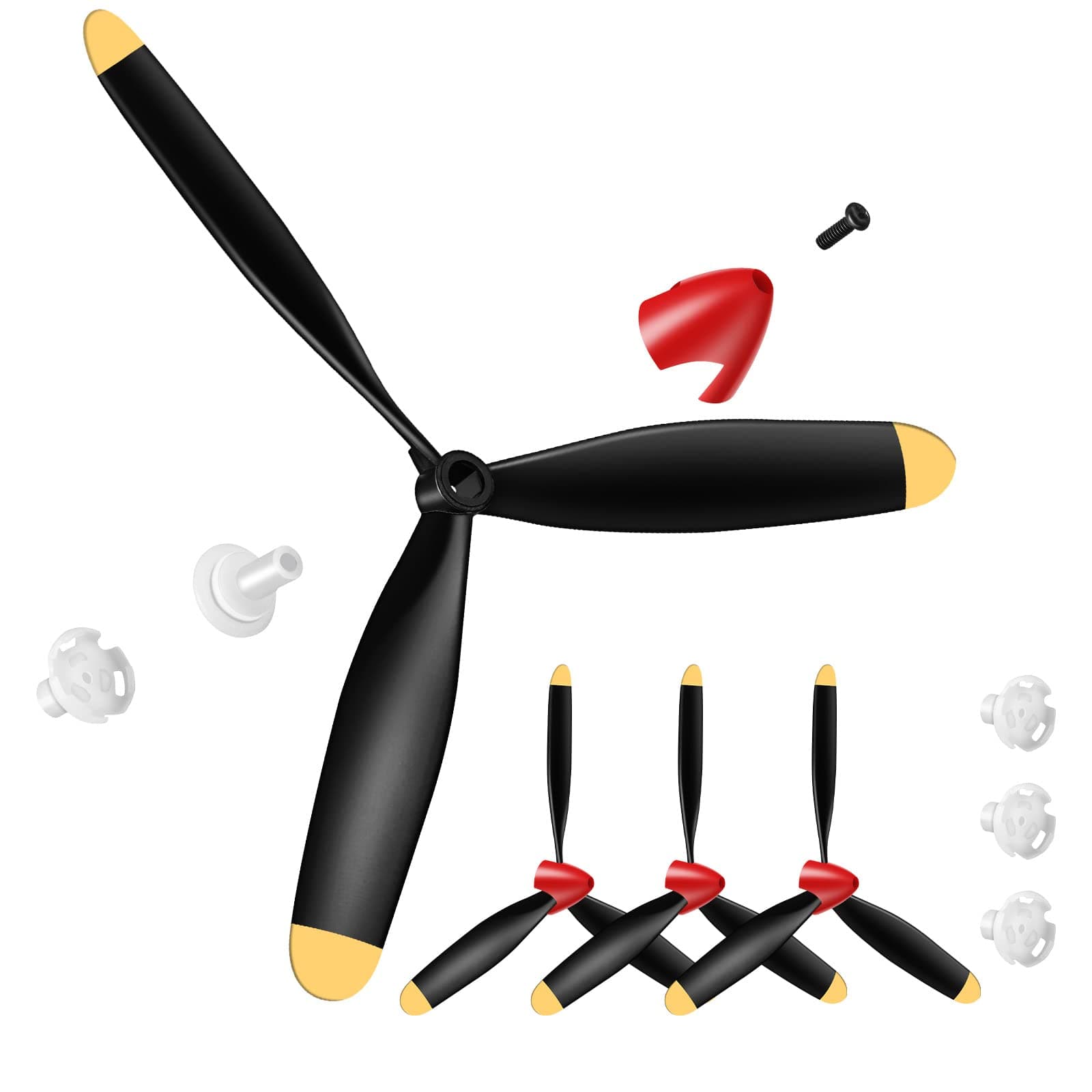 Outus 3 Sets Spare RC Plane Propellers 3 Blade Propeller Compatible with P40 Fighter Remote Control 761-13 Radio Controlled Plane Carbon Fiber Nose Cone with Savers and Adapters