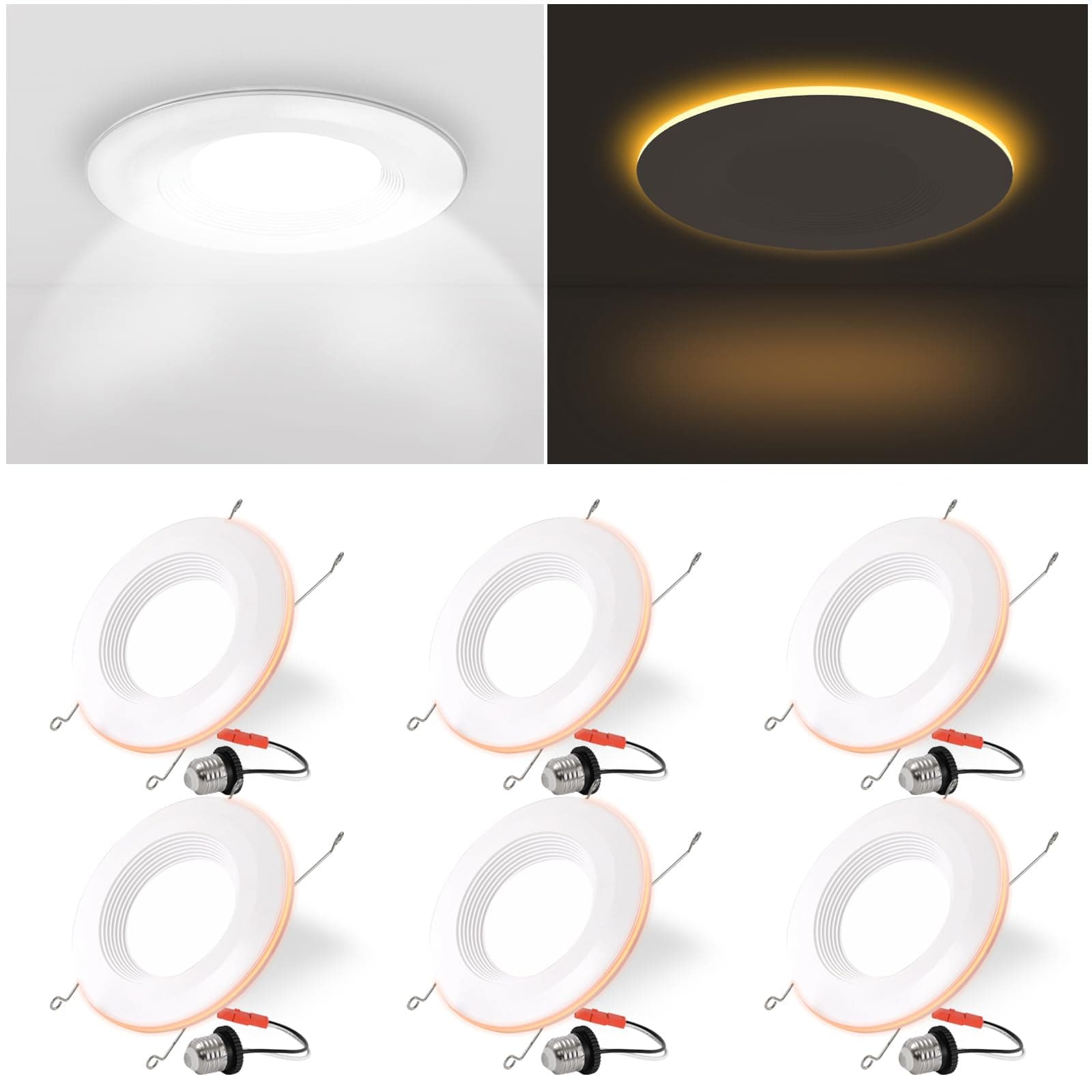 5/6 Inch LED Recessed Light with Night Light, Dimmable, 9W=85W, 3000K Warm White, 700LM Recessed Lighting Downlight, Damp Rated, Simple Retrofit Installation, ETL Listed - 6 Pack