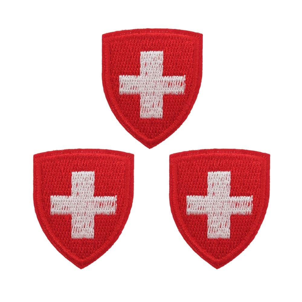 Cute-Patch3pcs Set Mini Switzerland Flag Shield Embroidered Iron on sew on Patch Swiss Travel Emblem
