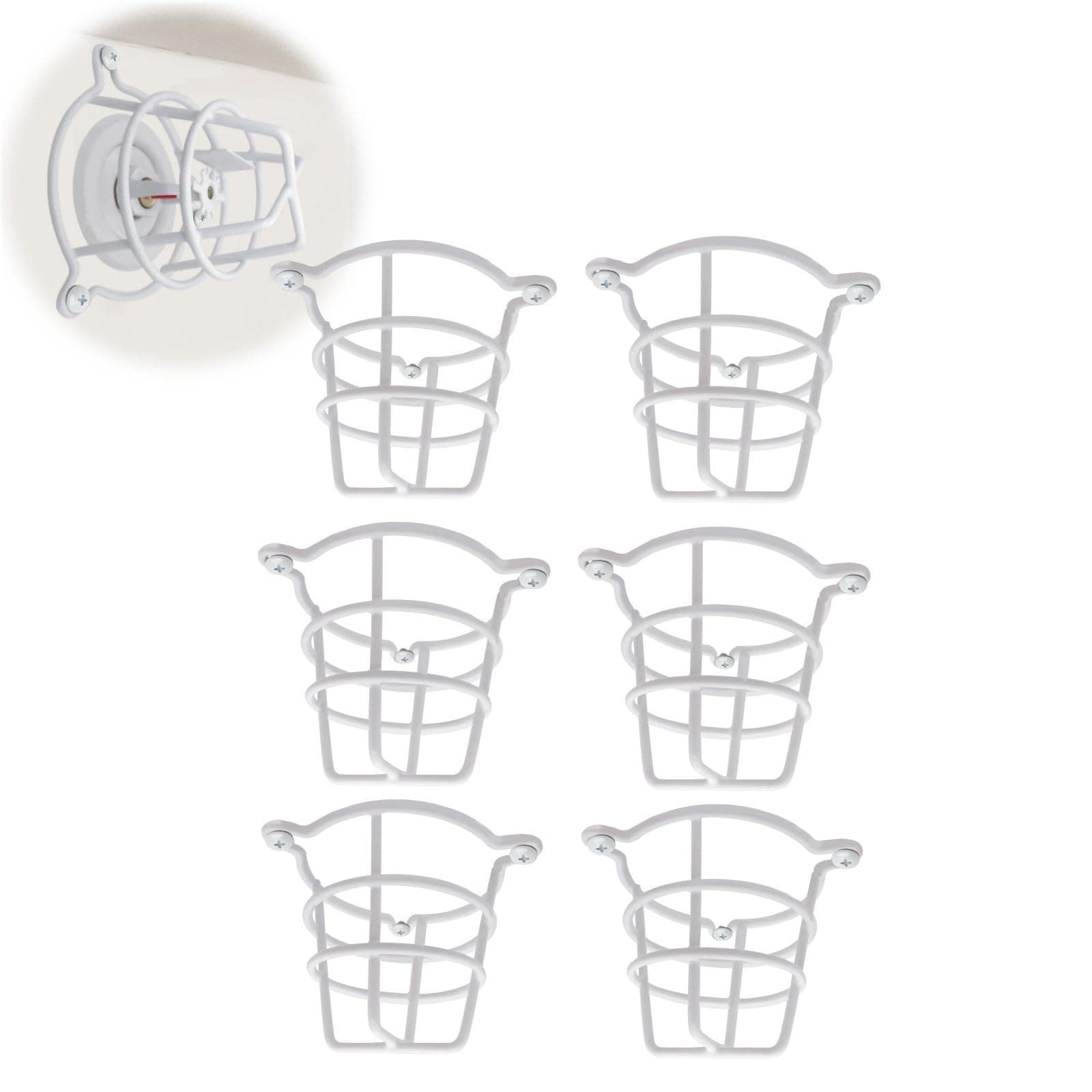 (6 Pack) White Fire Sprinkler Head Guard Cover for Both 1/2" & 3/4" Fire Head for Protecting Flush Mount & Side Wall & Pendent Head Semi - Recessed Sprinkler Head Cage
