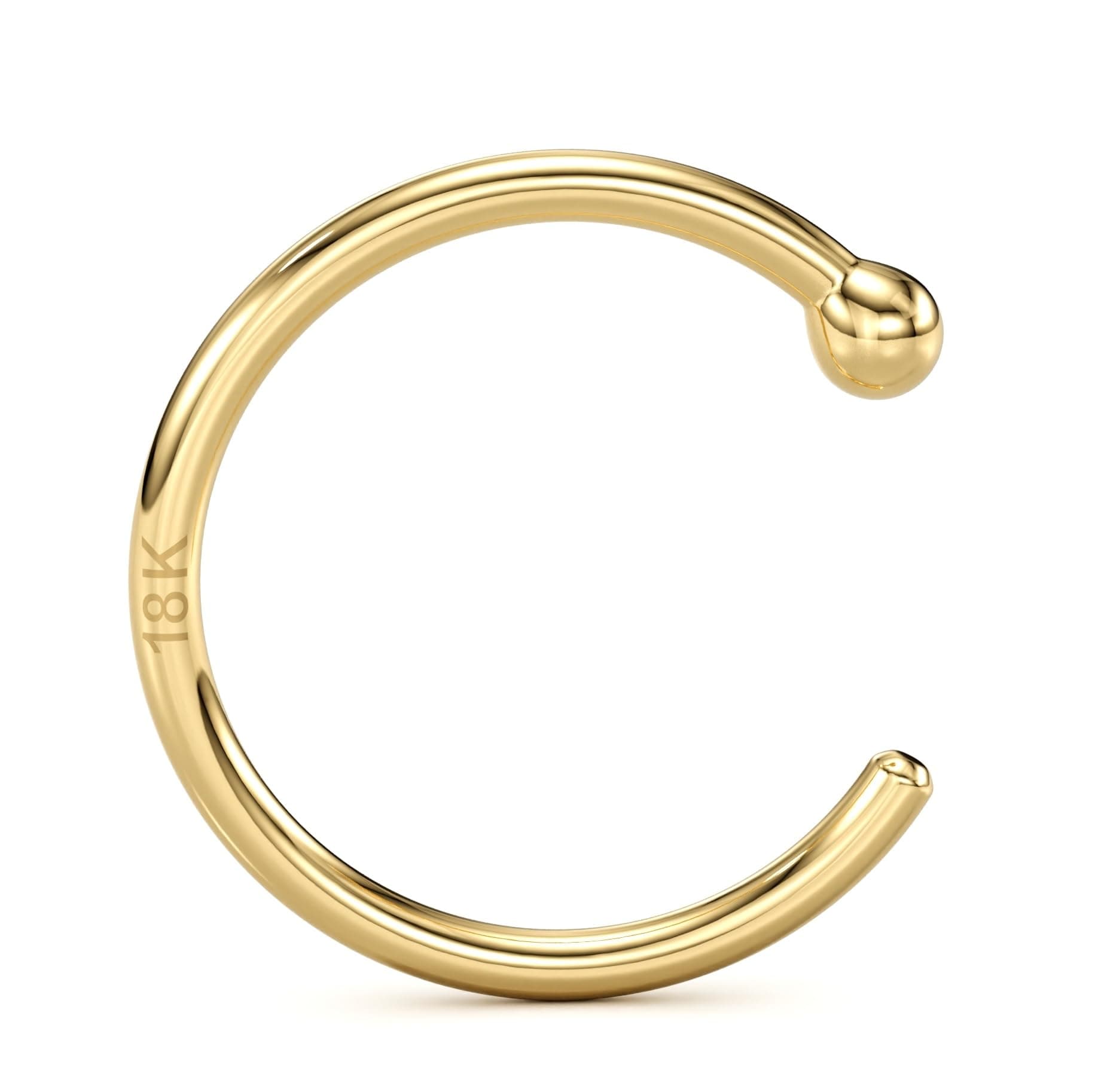 Body Candy Solid 18k Gold Nose Hoop Nose Ring, Real Gold Hypoallergenic Nose Piercing Jewelry - Handmade in USA by Master Jeweler, 20 Gauge 5/16", Yellow Gold, no gemstone