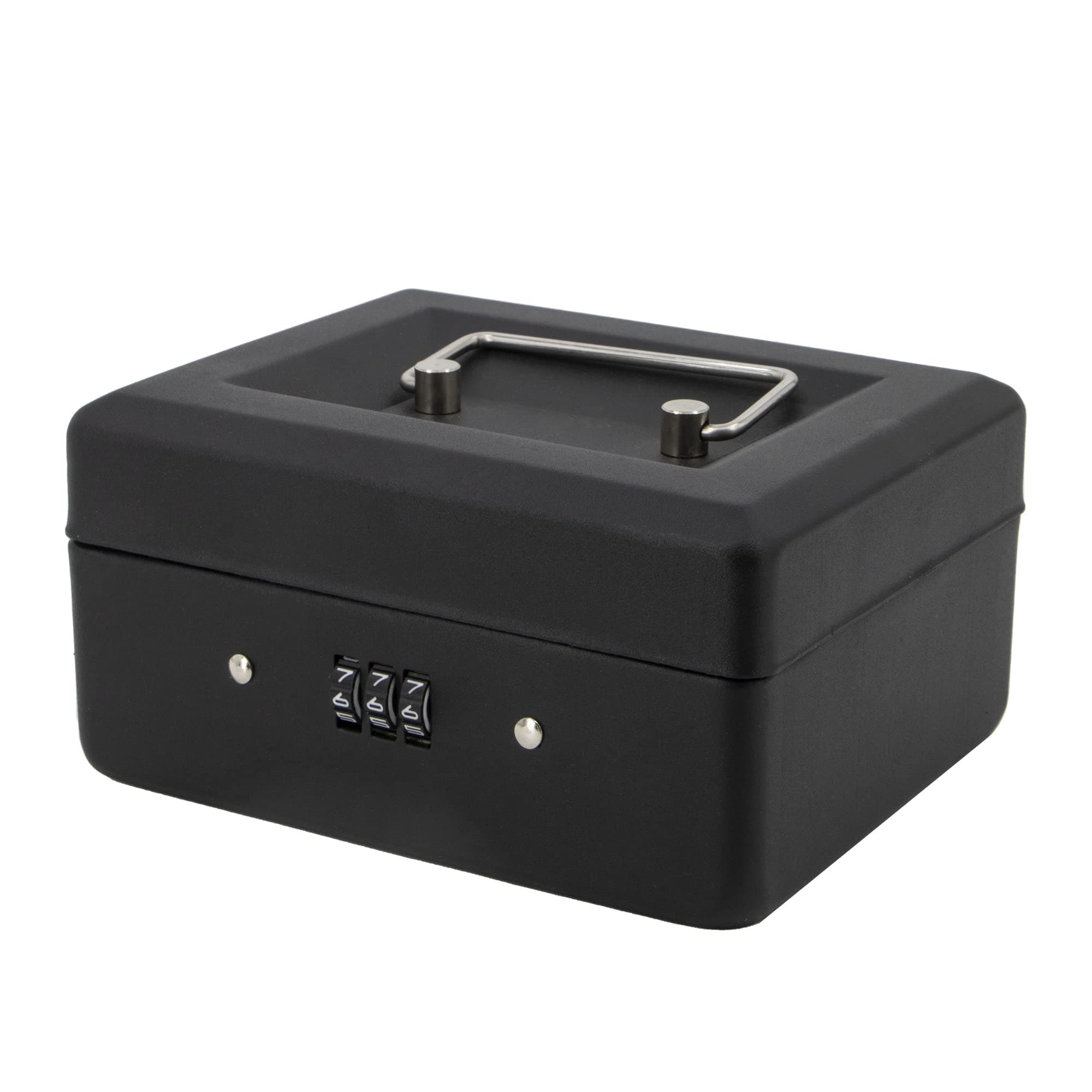 6 inch Small Security Lock Box with Coin Tray Metal Material with Stainless Steel Handle 15 * 12 * 8cm Matt Black