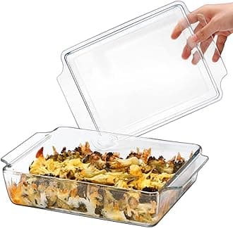 Rectangular Casserole Dish with Lid, 24x20x6cm 2L Lasagne Dishes for Oven, Glass Casserole for Two Person, Microwaveable, Oven Proof