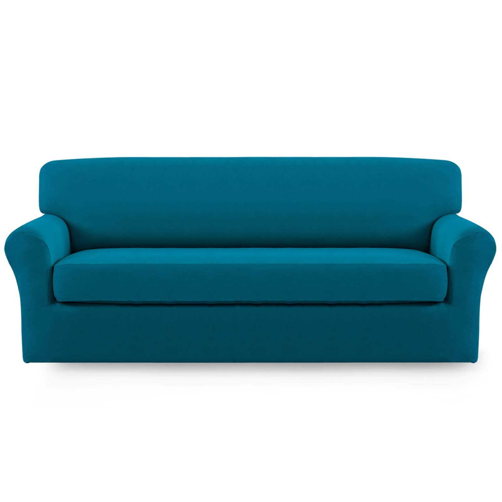 2 Pieces Microfiber Stretch Sofa Slipcover – Spandex Soft Fitted Sofa Couch Cover, Washable Furniture Protector with Elastic Bottom Kids,Pet (Sofa, Peacock Blue)