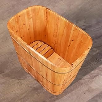 MegLob Wooden Free Standing Bathtub Lit for Small Bathroom, Japanese-Style Tradtional Deep Soaking Tub for Adults, Compact Bathtub for Dorm/Spa, Removable Bathtub with Wooden Tub Tray,100cm/39.37in