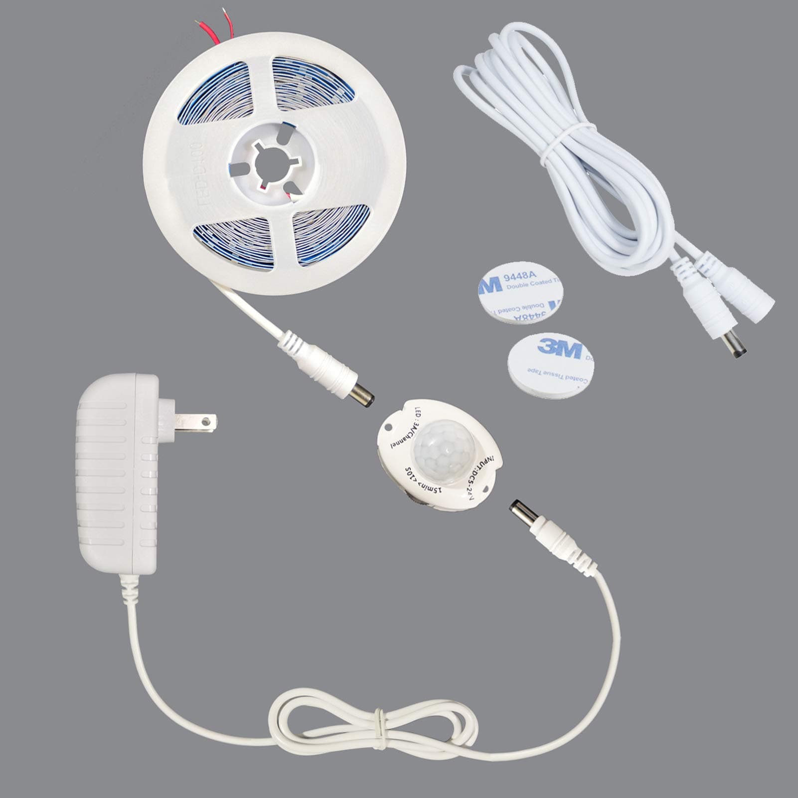 LED Motion Activated Bed Light,16.4ft Flexible LED Strip DC 12V PIR Motion Sensor Night Light Bedside Lamp Illumination Warm White Wardrobe Lamp Tape Lllumination with 2A Power Supply