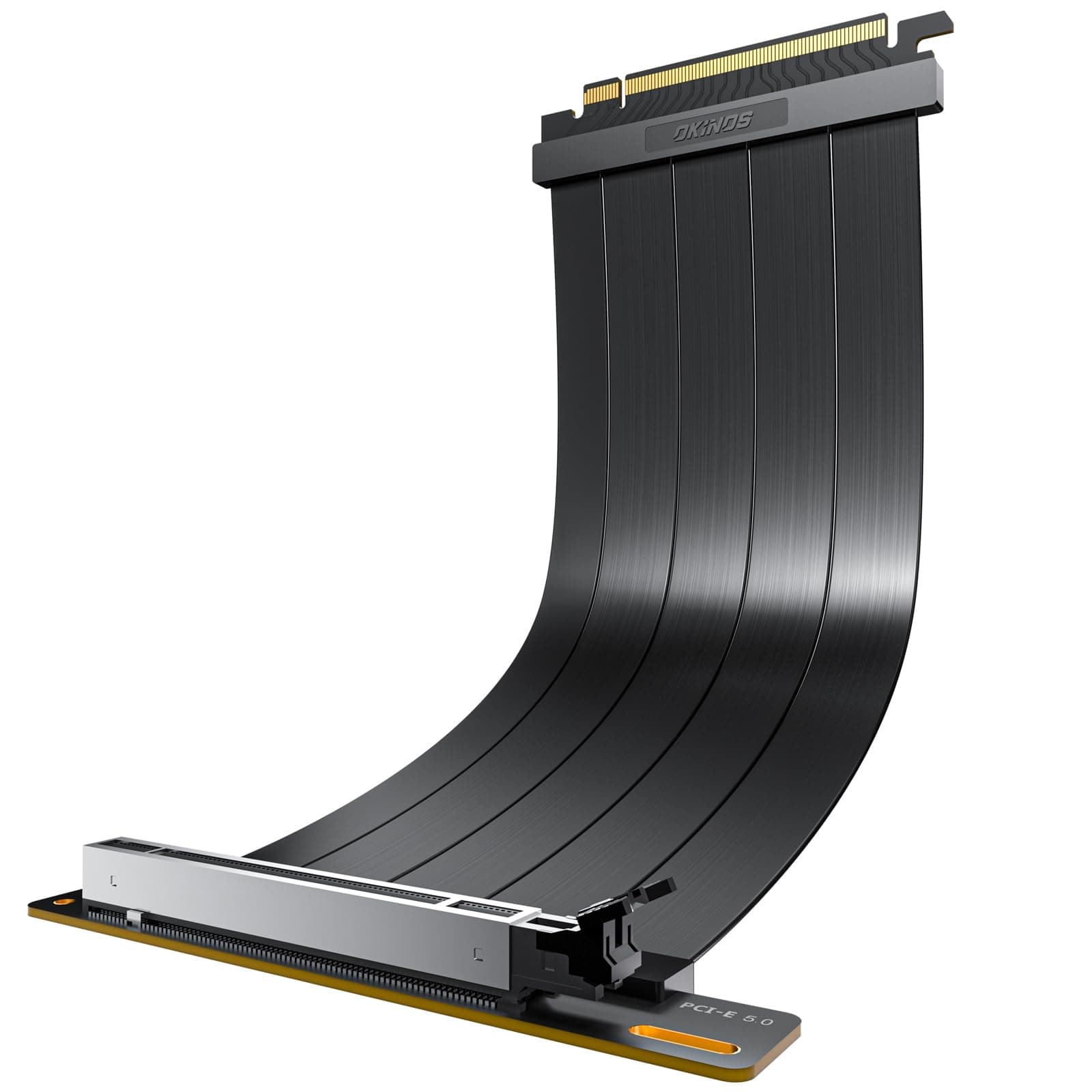 Okinos, PCIE 5.0 Riser Cables, Future Proof for Gen 5 GPU, Compatible RTX4090, RX7900XTX, Transfer Rate 32.0 GT/s, 90 Degree Adapter, PCIE 4.0 Riser Cable, 300mm Black