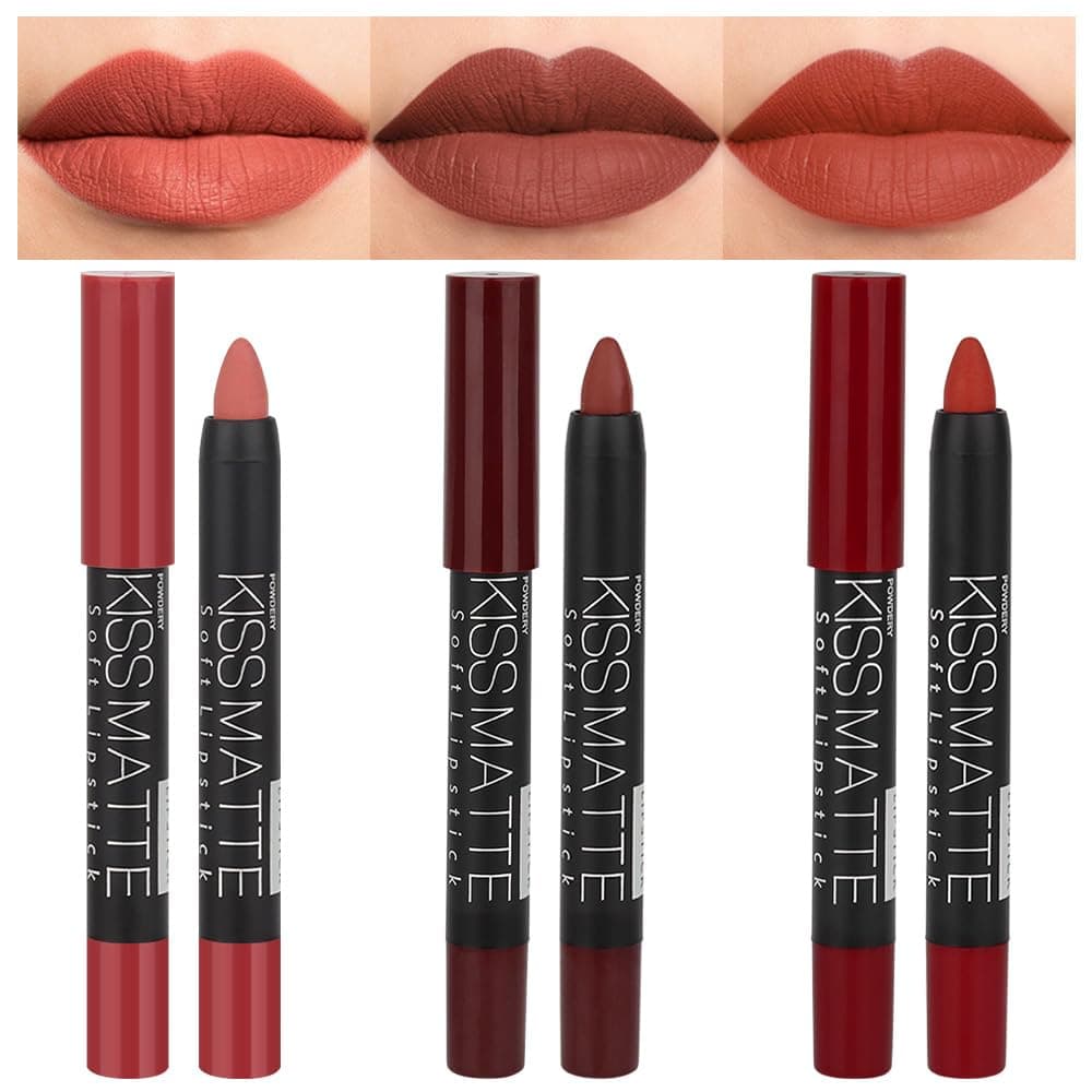 evpct 3Pcs Dark Red Lip Liner Pencil Set, Deep Ruby Red Matte Lipstick Long Lasting for Women, Lipstick and Lip Liner Crayon Set, Lipliner Pencil, Magic Lipsticks 24 Hours Original 10&11&18