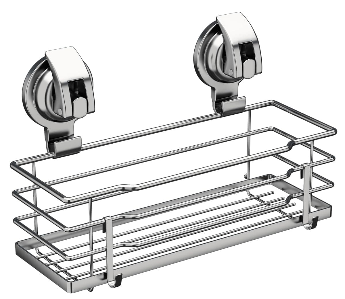 Suction Cup Shower Caddy, Shower Shelf Soap Dish with Hooks for Razor, Sponge, Rust Proof 304 Stainless Steel, Silver