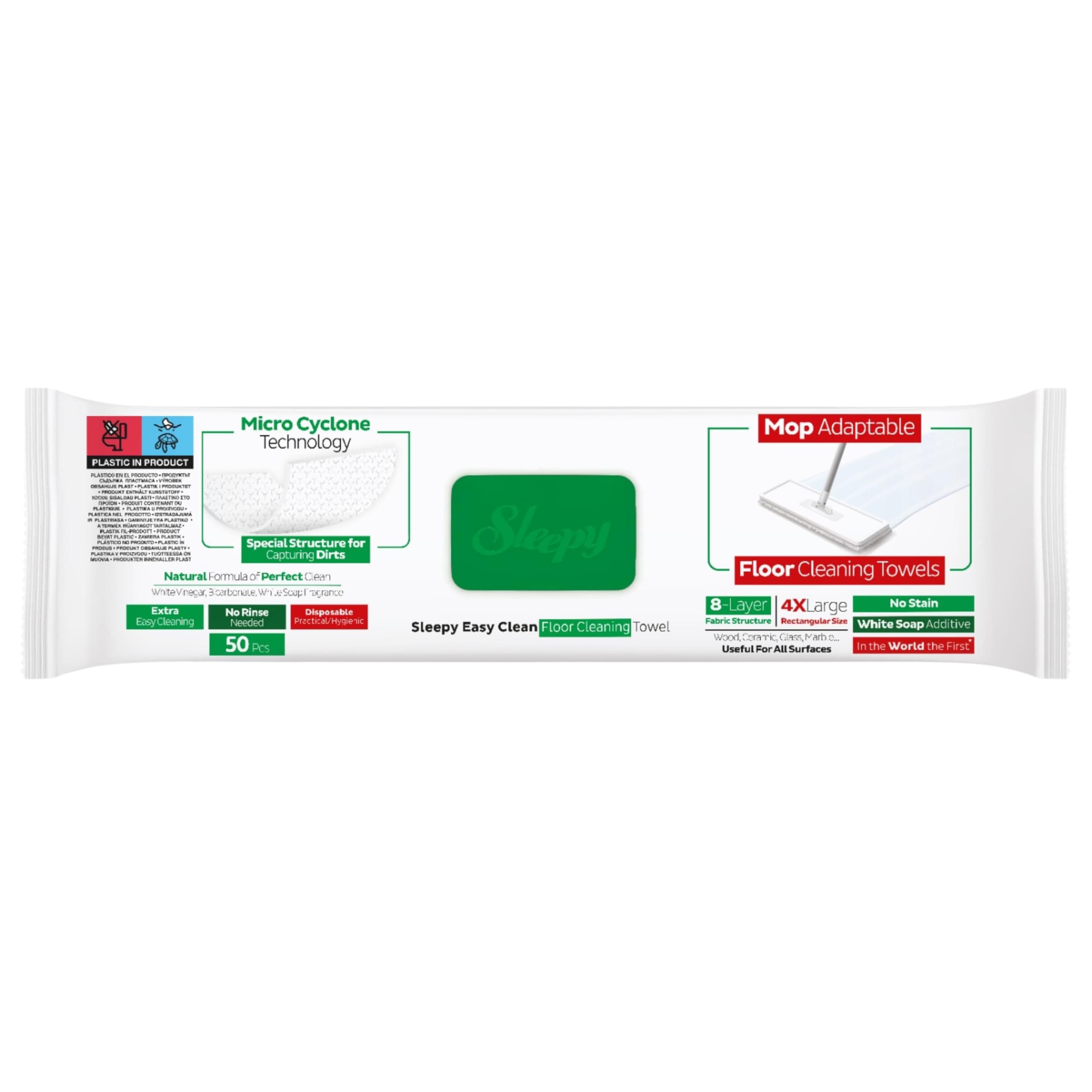 Sleepy Easy Clean Mop Compatible Cleaning Wipes, 50 Sheets, 4X Large Rectangular, 8-Layer Textured Structure | White Soap