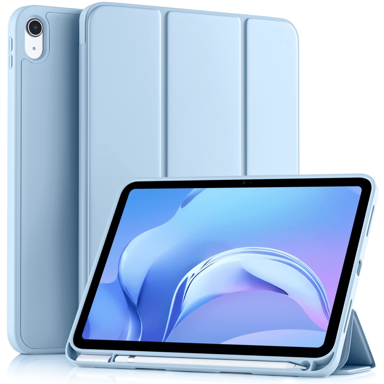 Akkerds Compatible with iPad (A16) 11th Generation Case 11 Inch 2025, for iPad 10th Generation Case 10.9 Inch 2022 with Pencil Holder, Slim Trifold Stand Protective Cover with Soft TPU Back, Sky Blue
