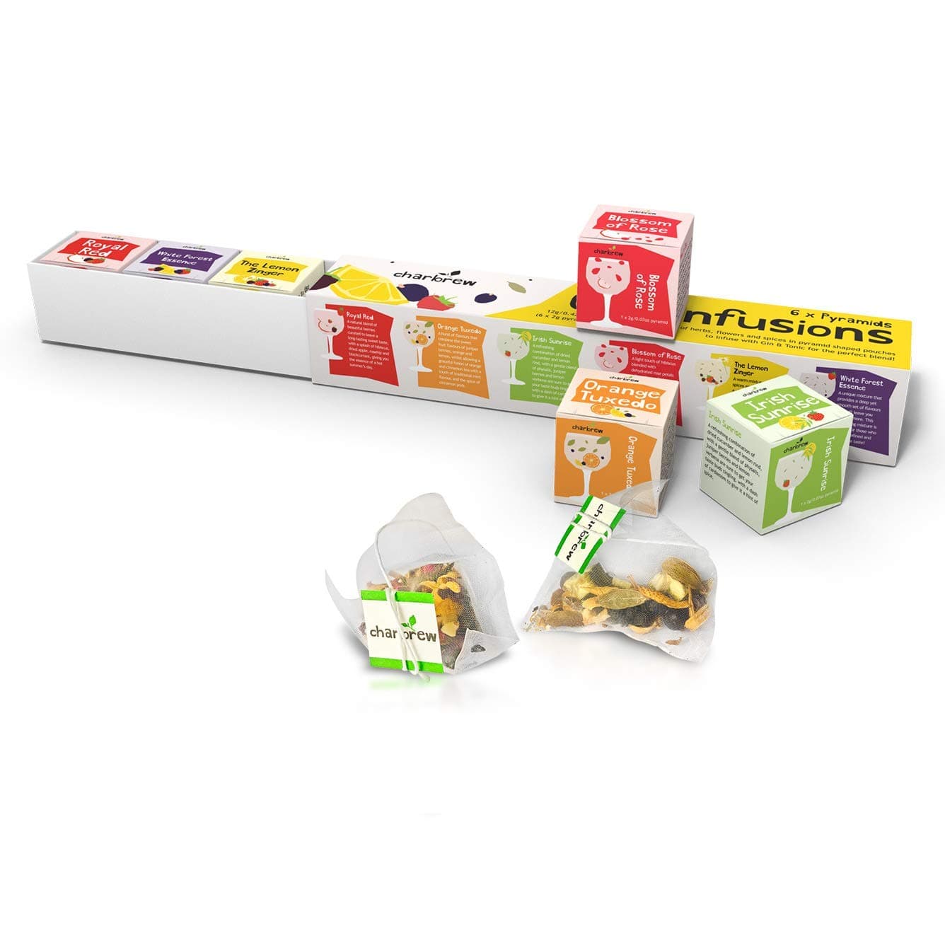 Charbrew Gin Botanical Tea Infusion Pyramids Unique Gift Set 6 Teabags Gin Mixer Blends