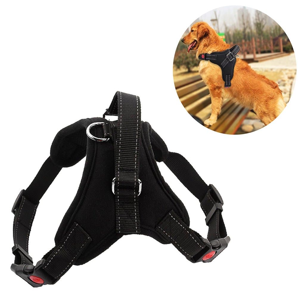 Vinca Mascot No Pull Dog Harness Adjustable Reflective Pet Harnesses with Handle Padded Chest Vest for Large Dogs(Black,L)
