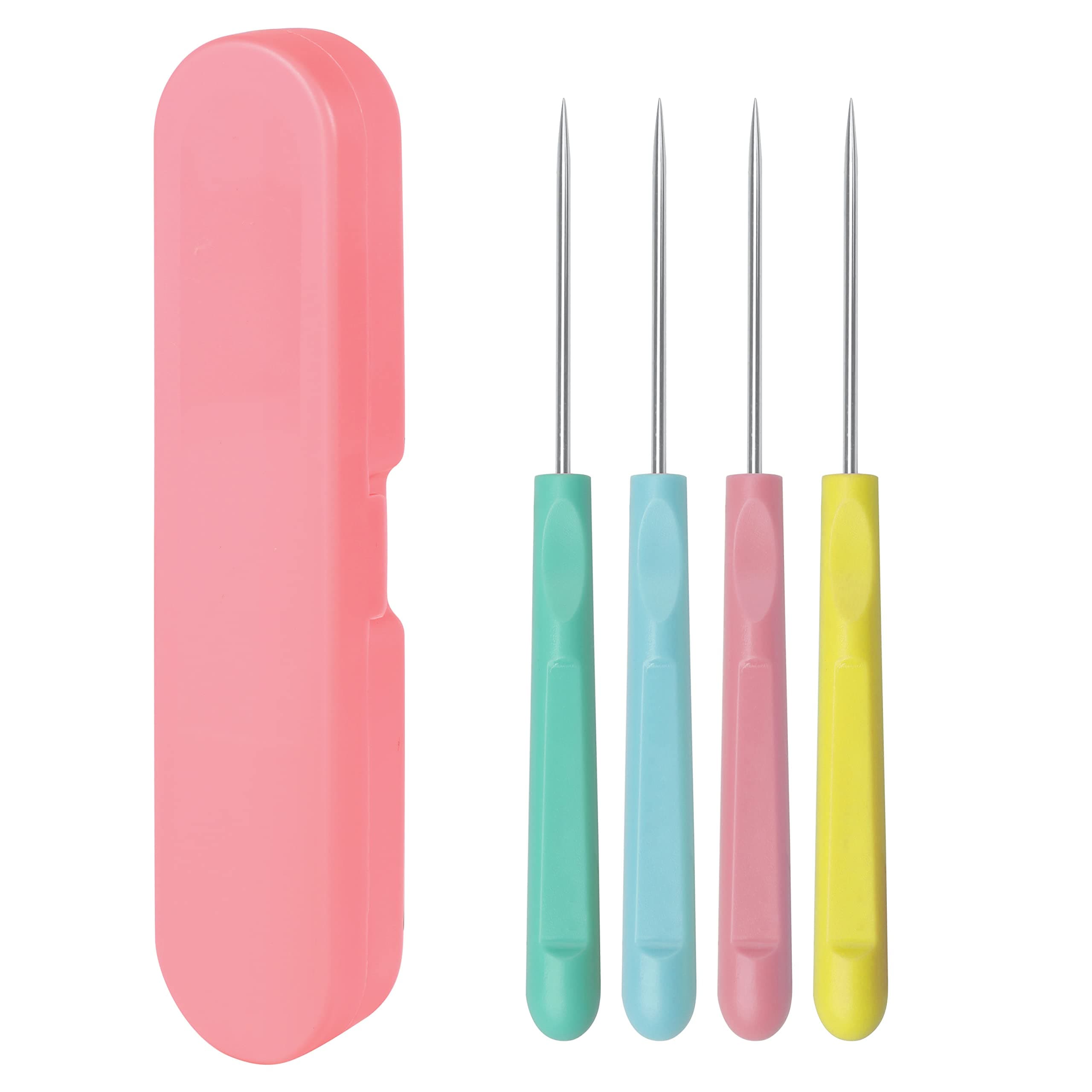 4Pcs 5.2 Inches Sugar Stir Needle, Cookie Scribe Needles Cake Decorating Needle Tool Cookie Decoration Supplies for Baking Lovers（Pink)
