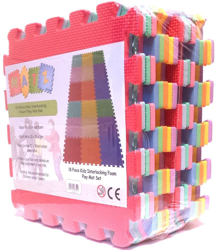 Edz Kidz Interlocking Foam Play Mat Set. Great for Babies, Toddlers or Even exersise (32 x 32cm. 18 Piece Pastel Mats)