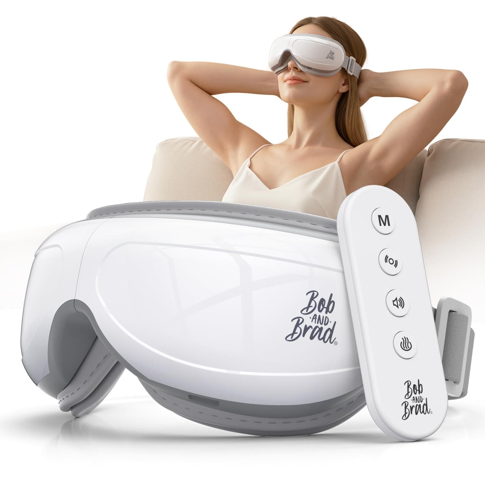 BOB AND BRAD Eye Massager with Remote Control FSA Eligible HSA - EyeOasis 2 Plus Eye Massager with Heat Compress - Electric Headache Massager with Heat for Migraines & Dry Eye Relief
