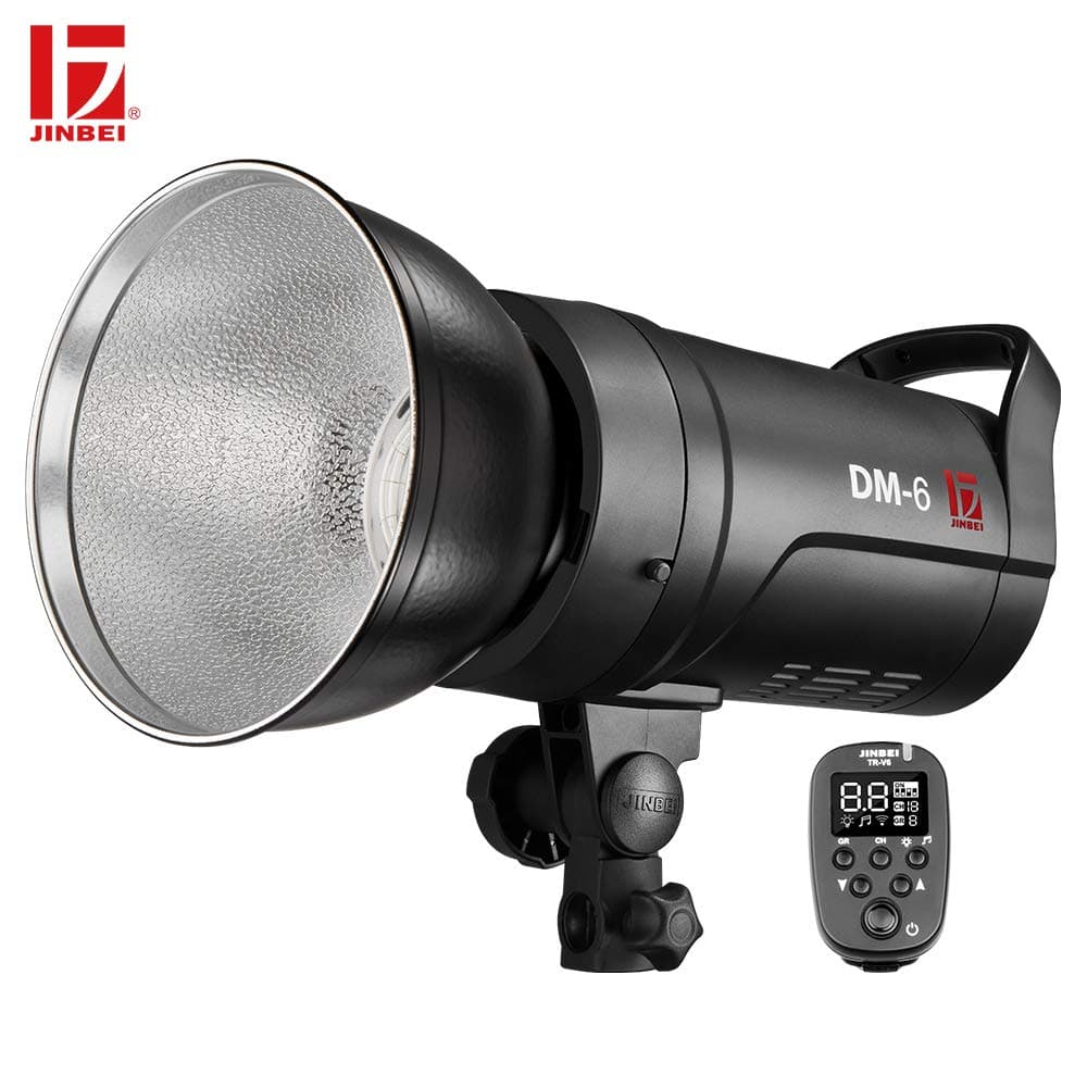JINBEI DM-6 600Ws GN80 2.4G Wireless Studio Strobe Flash Light Power 90-265V with LED Modeling Lamp Bowens Mount + Standard Reflector,TR-V6 Transmitter for Portrait Fashion Wedding Art Photography