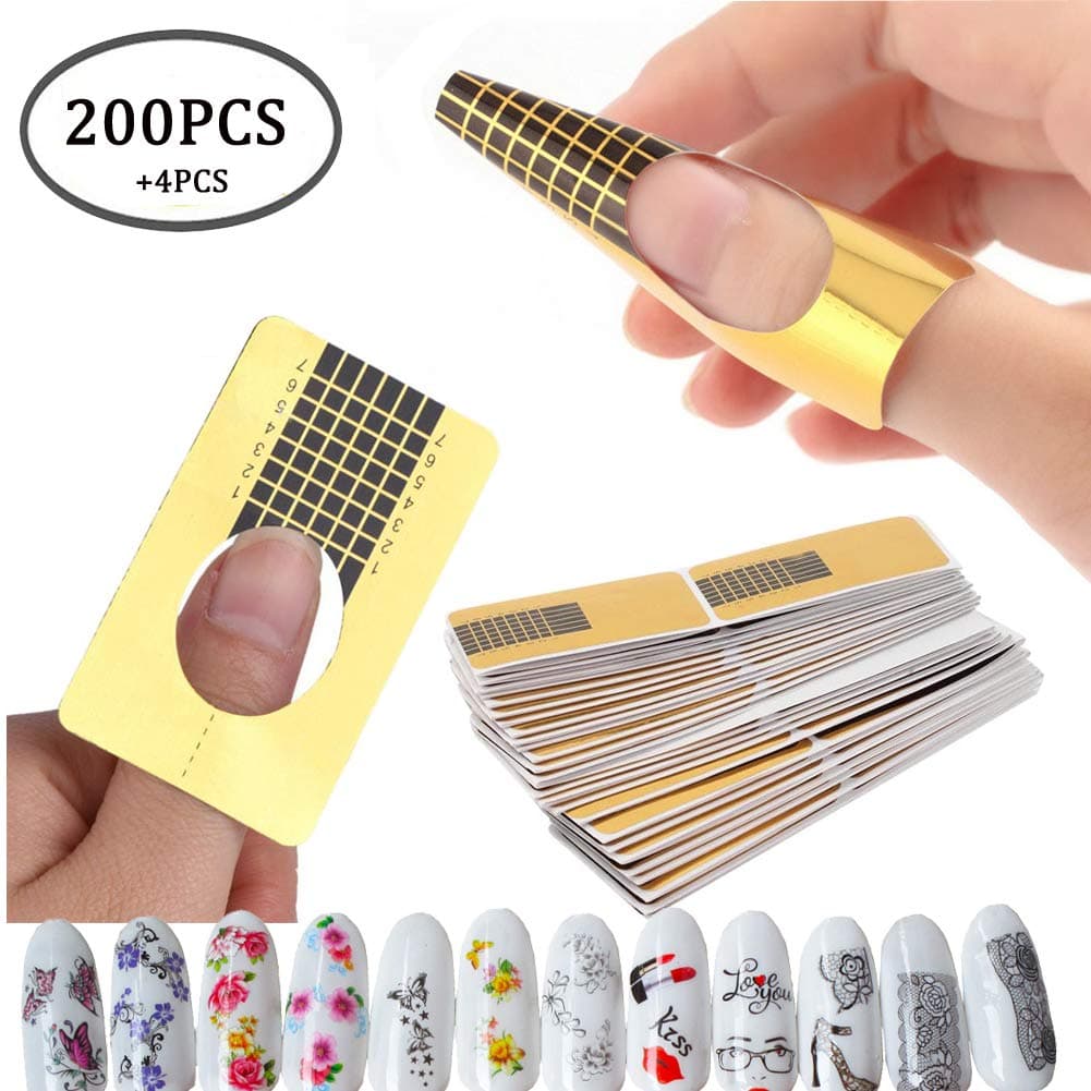 200PCS Nail Art Tips Extension Forms Guide French DIY Tool Acrylic UV Gel Tools Nail Shape Stickers,4PCS Water Transfer Nail Art Stickers Manicure Decorations (AABB010A)