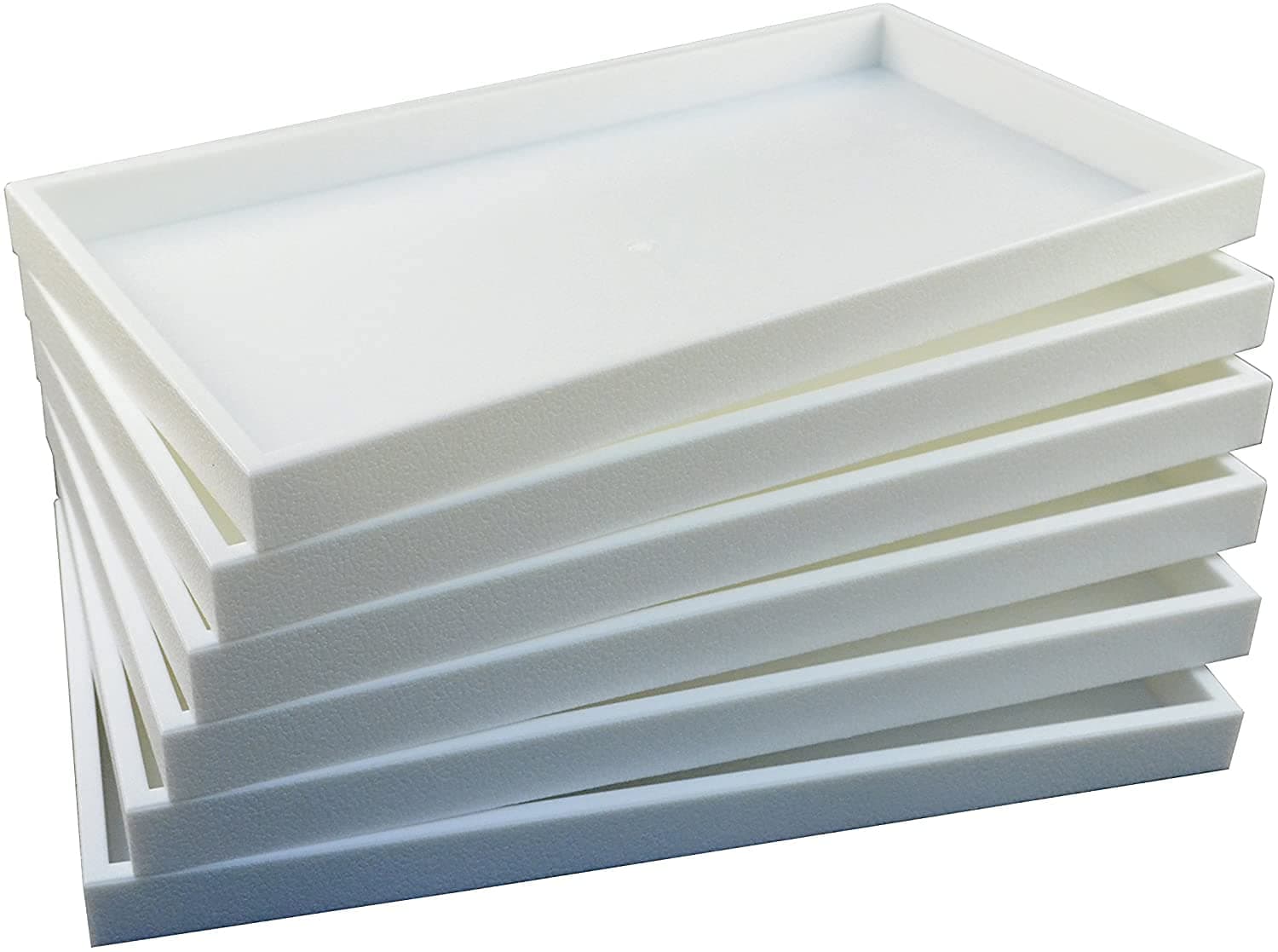 6 Pack of White Plastic Stackable Standard size Jewelry Display trays. for Rings, Bracelets, Necklaces, Pendants, Bracelets in Showcases, Over the counter in store. Jewelry Organizer (White)