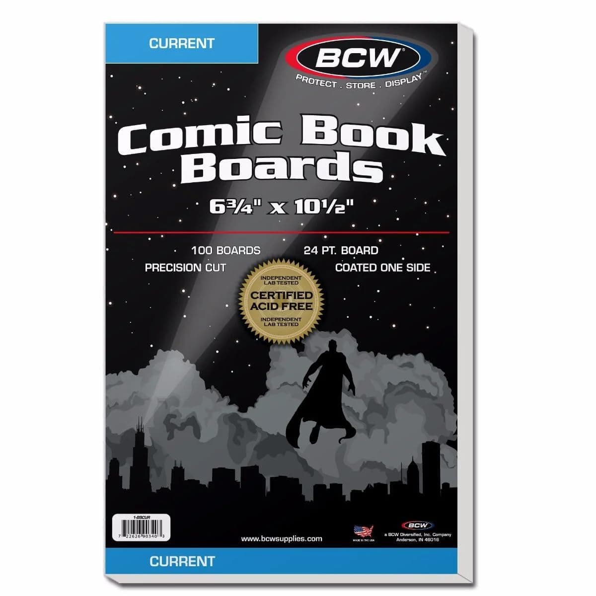 BCW Current Comic Book Backing Boards - 100 Pack | 24 pt., Coated, Buffered with 3% Calcium Carbonate | Precision Cut for Current Comic Bags | Long-Term Comic Book Storage
