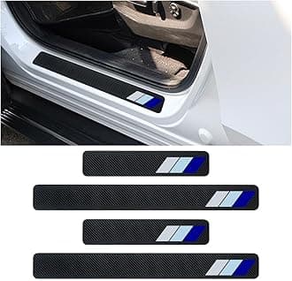 4PCS Tri-Color Door Sill Protectors, Carbon Fiber Door Threshold Protection, Front/Rear Door Sill Plate Step Guard, Anti-Scratch Entry Guard Sticker for Toyota Tacoma TRD 4Runner Tundra Rav4 (Blue)