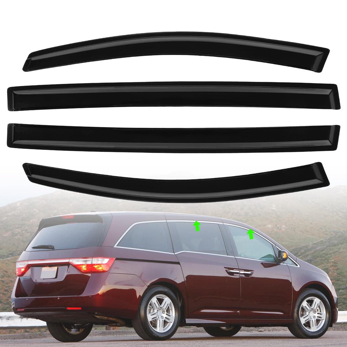 Rain Guards Side Window Visor Vent Outside Mount, 4PCS Fits for Honda Odyssey 2011 2012 2013 2014 2015 2016 2017