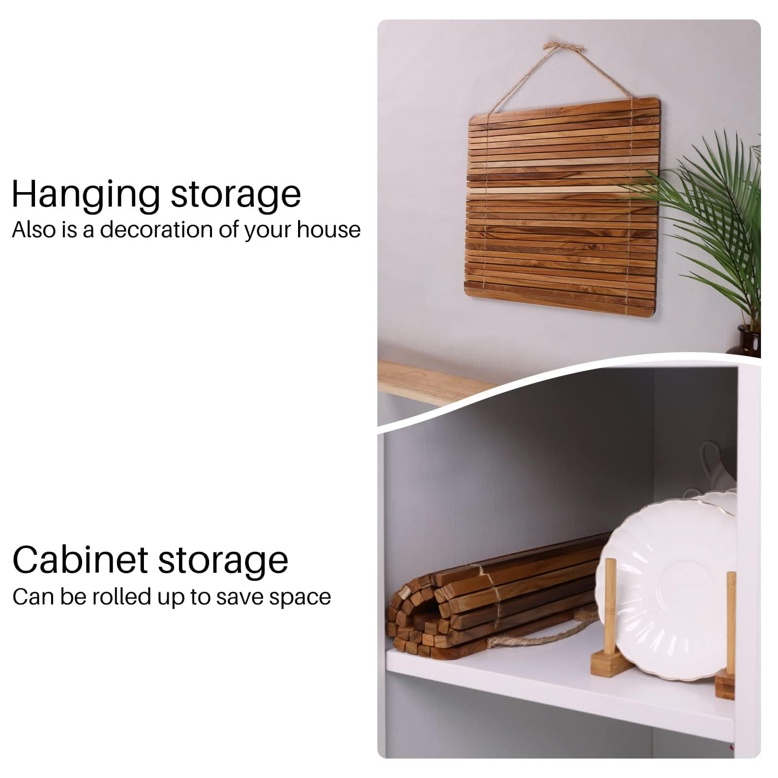 Over Sink Dish Drying Rack, Kitchen Sink Organizer 17.8'' x 16.1'' by HTB, Teak Wood Roll Up Dish Drying Rack, Sink Organizer for Dishes, Plates, Bowls, Wooden Sink Cover for Counter Space