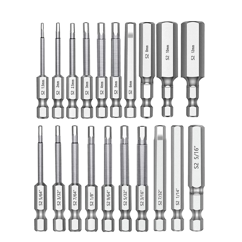 Exrp Hex Head Allen Wrench Drill Bit Set 20PC (10pc Metric & 10pc SAE), 2.3" Long 1/4" Diameter Quick Release Shank Magnetic Screwdriver Bit Set for Assembling Furniture