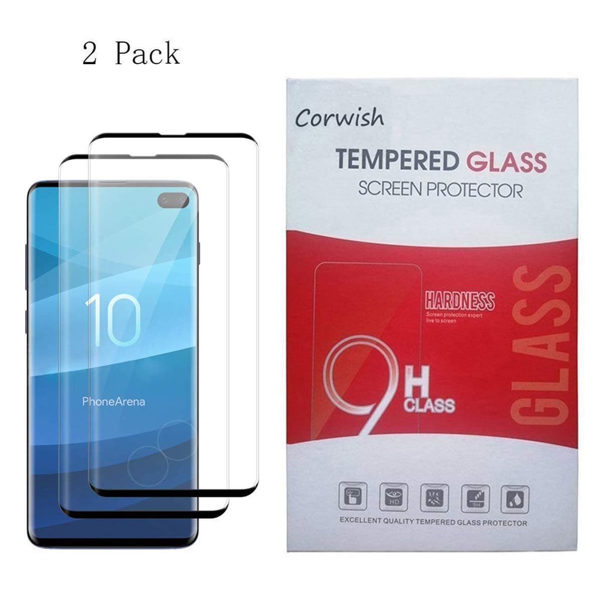 2 Pack of Galaxy S10 Plus Screen Protector, 3D Curved Case Friendly Full Coverage Saver Tempered Glass Clear Film Protective Cover for Samsung Phone S10+ (not for S 10 and S 10e)