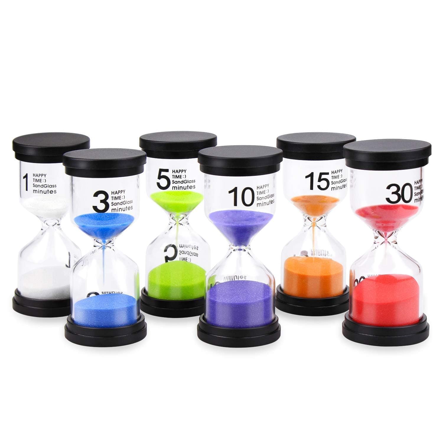 Sand Timer, 6 Colors Hourglass Sandglass Sand Clock Timer 1min / 3mins / 5mins / 10mins / 15mins / 30mins for Classroom Game Home Office Decoration (6pcs)