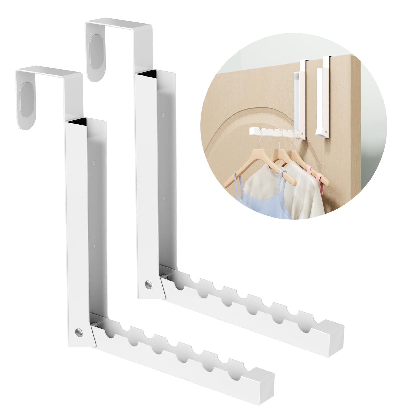 BAKON Over The Door Hanger Folding Clothes Drying Rack, Folding Hanging Coat Rack for Indoor Laundry Room Compact Small Space Foldable Portable Clothing Hanger Hook Collapsible- 2 Pack
