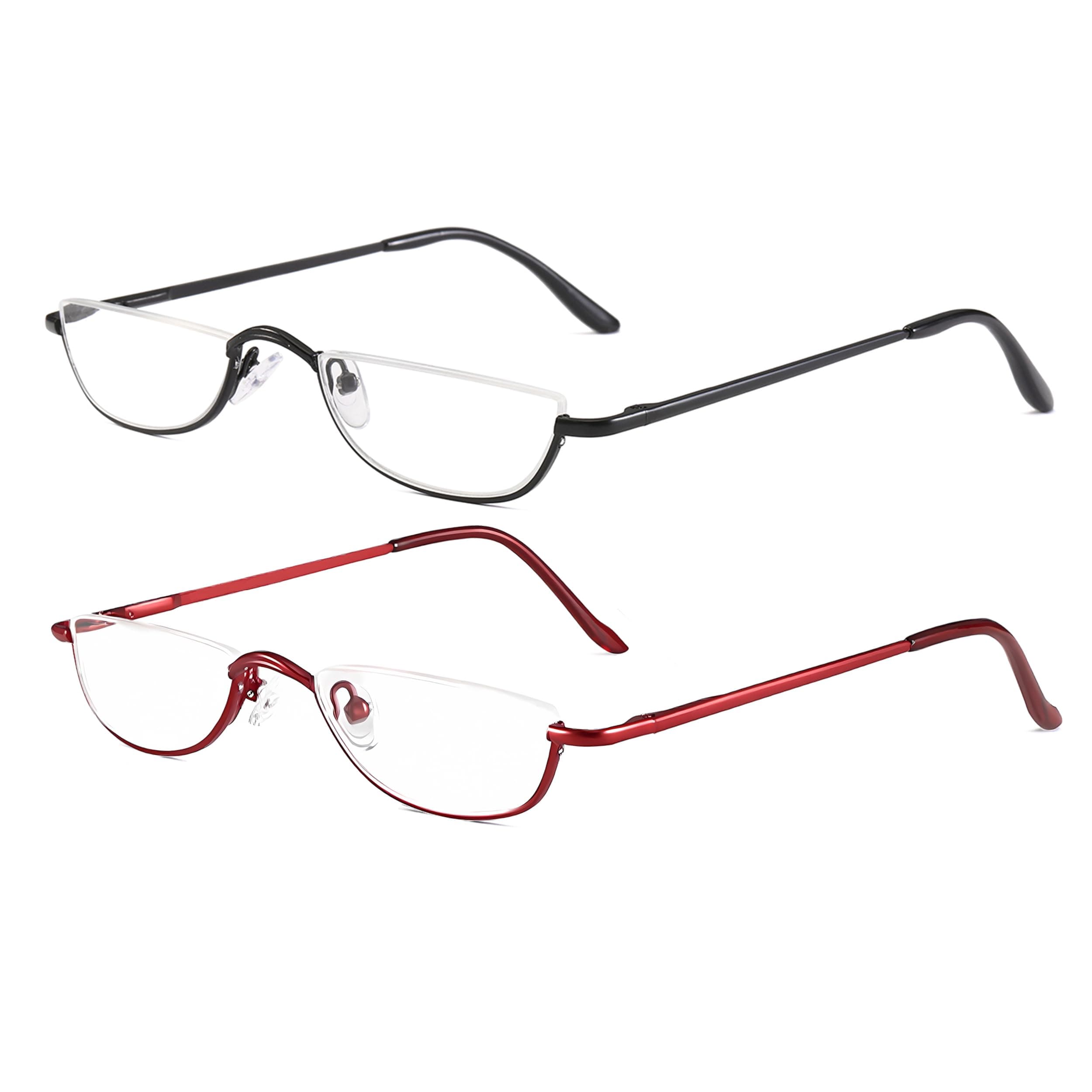Half Frame Reading Glasses - Half Moon Readers with Spring Hinge for Women Men