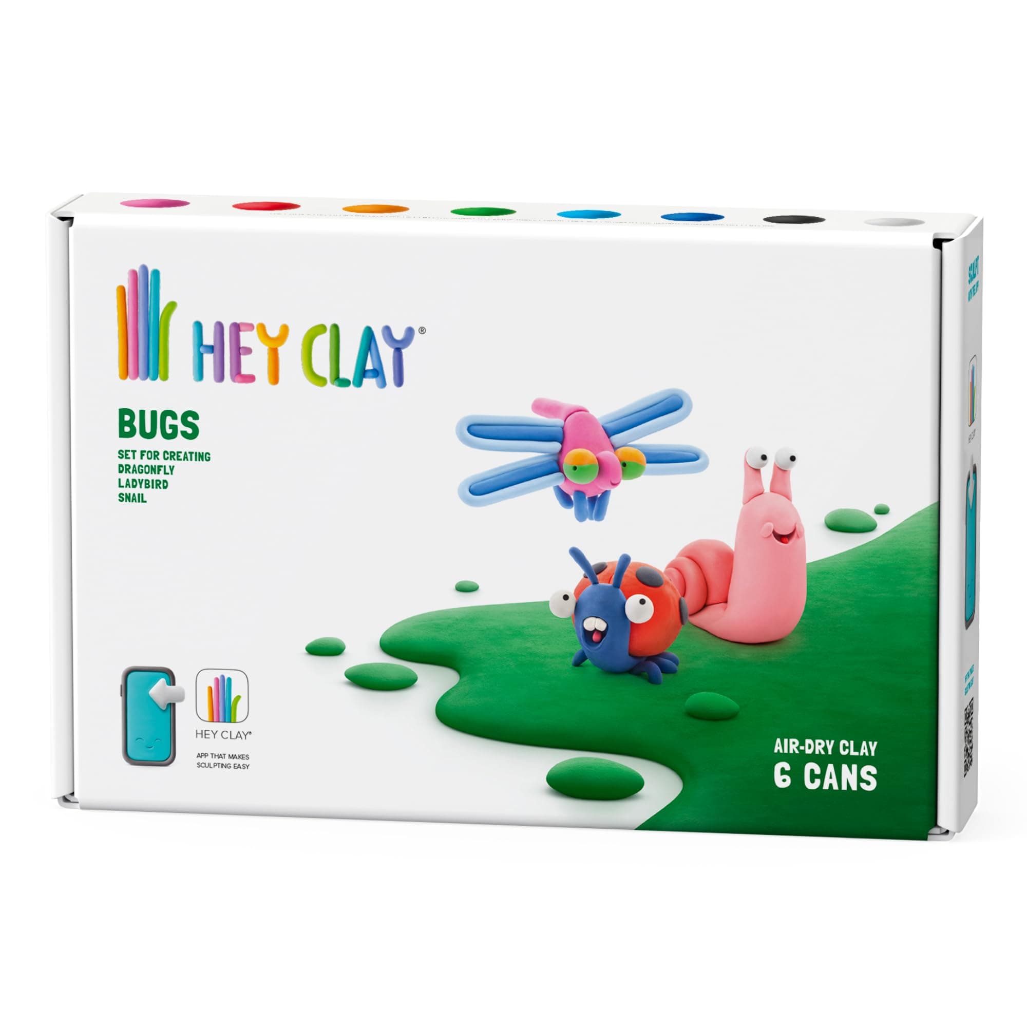Hey Clay -DIY Bugs: Snail, Dragonfly, Ladybird Plastic Creative Modelling Air-Dry Clay For Kids 6 Cans