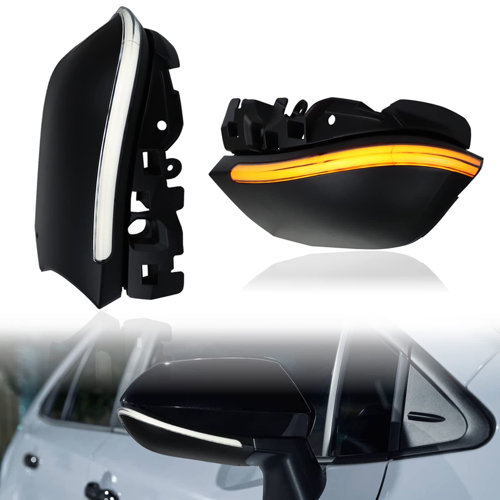 Black version LED Side Rearview Mirror Dynamic Amber Sequential Turn Signal DRL White Light Replacement for Toyota Corolla 2019-2022 2 In 1 Performance