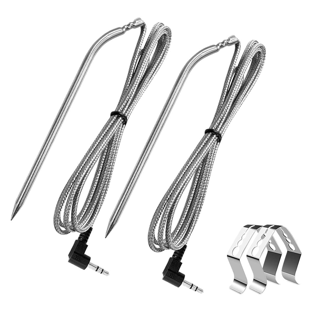 2 Pack Replacement Part for Camp Chef Meat Probes, Smoker Grill Temperature Sensor, Pellet Grills Accessories with Stainless Steel Probe Clip 2 PCS