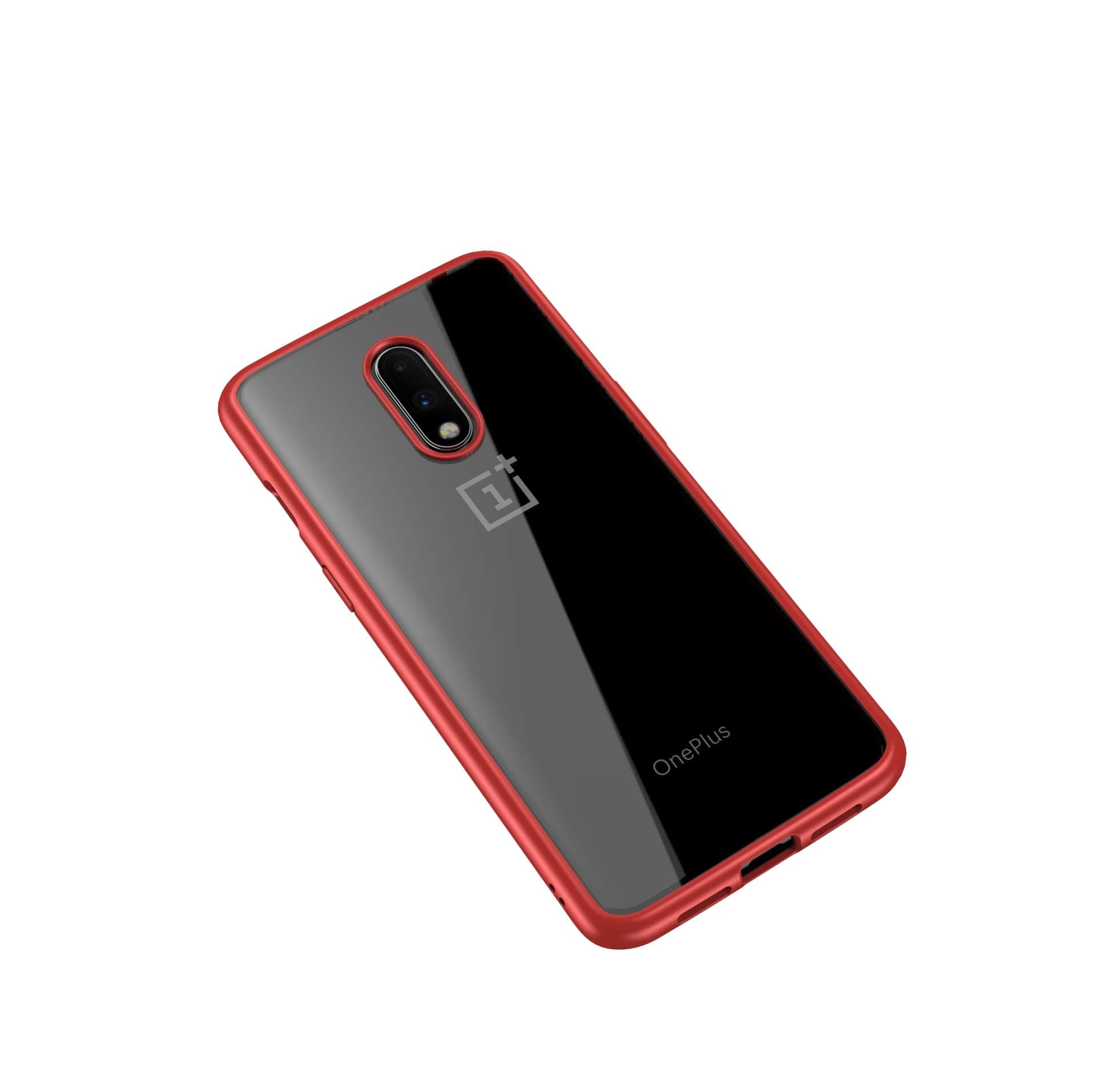 Conelz oneplus 7 case，Soft Silicone Frame + Transparency Acrylic Hard Back Cover for OnePlus 7 (Red)