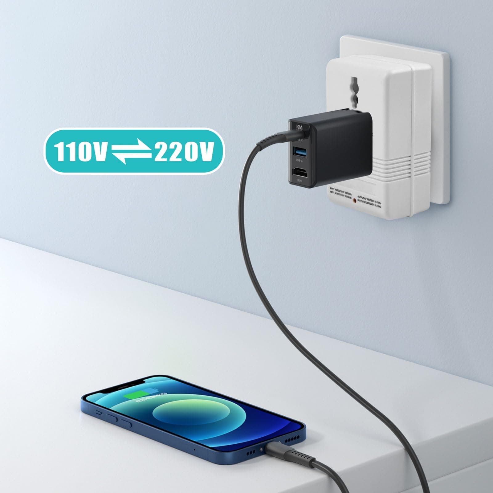 Voltage Converter 110V to 220V Step-Up & Step-Down Power Two-Way Conversion Voltage Converter Transformer for Travel, RV, and Camping (100W, White)