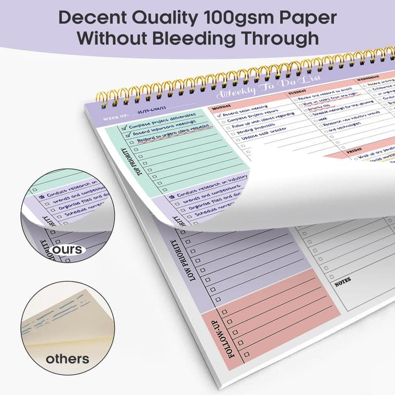 Taja Weekly To Do List Notepad, Weekly Planner with Checklist, 50 Sheets Tear Off Note Pad, Work and Personal Organized, 11" X 8.5-Violet Dream