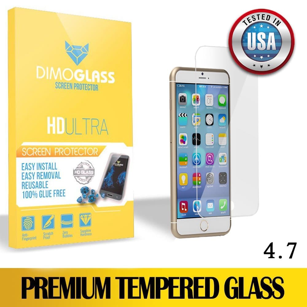 iPhone 6 Screen Protector Tempered Glass - Sapphire Crystal Coating Lifetime Replacement Program [No Questions Asked], Bubble Free Best Iphone 6 Tempered Glass Screen Protector - You Break It, You Lose It, We Replace It - DimoGlass Screen Protector For iPhone 6 Is Designed To Fit The New Curved Surface - iPhone 6 Tempered Glass Coming Soon, Order Now!! [4.7] (Ultra Clear HD)