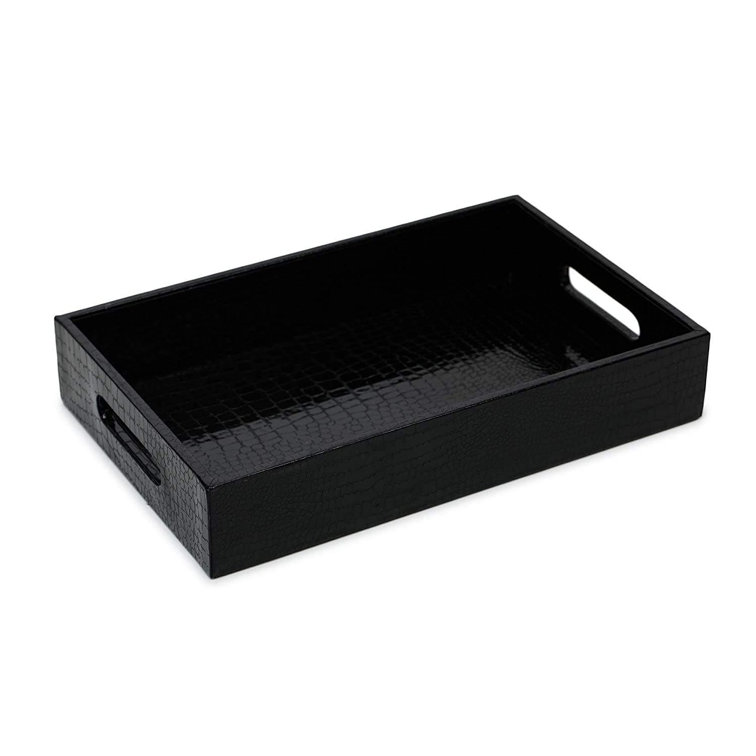 Abrazo Handcrafted Leatherette Decorative Serving Tray for Table Decor, Kitchen and Dining and Gifts Black Color
