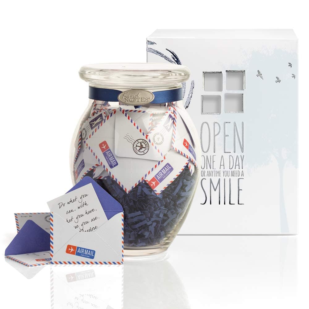 KindNotes Glass Keepsake Gift Jar with Romantic Love Messages (for Couples) - Airmail Blue