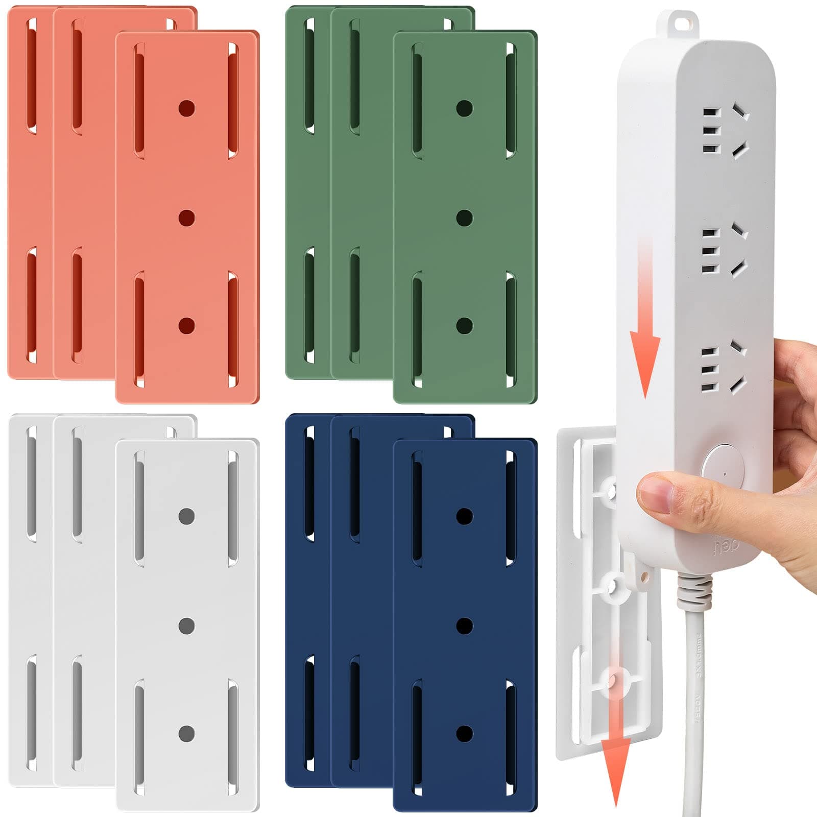 12 Pcs Adhesive Punch-Free Socket Holder,Self-Adhesive Desktop Socket Fixer,Punch Free Socket Holder Removable,Desktop Mobile Plug-in Socket Fixer Bracket Stand Organizers